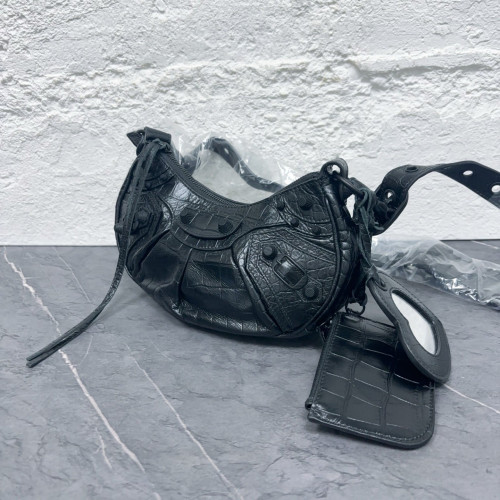Balenciaga Le Cagole Xs Calfskin Crocodile Embossed Black