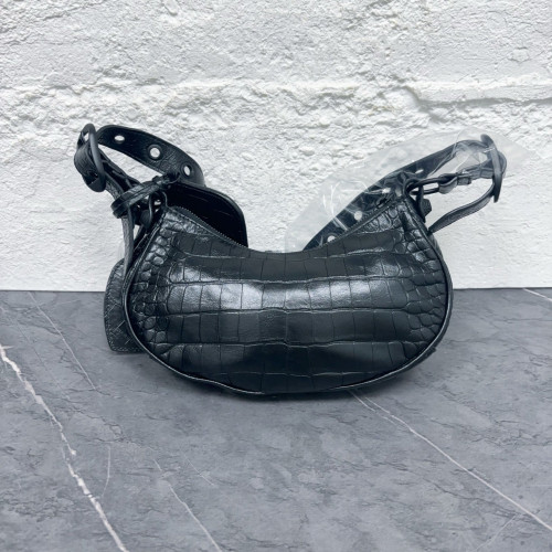 Balenciaga Le Cagole Xs Calfskin Crocodile Embossed Black
