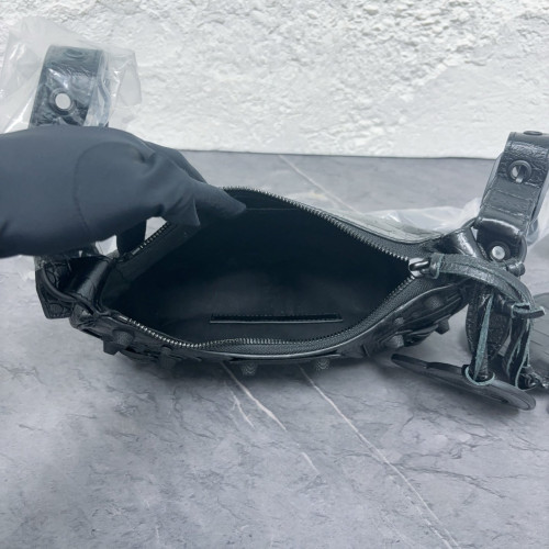 Balenciaga Le Cagole Xs Calfskin Crocodile Embossed Black