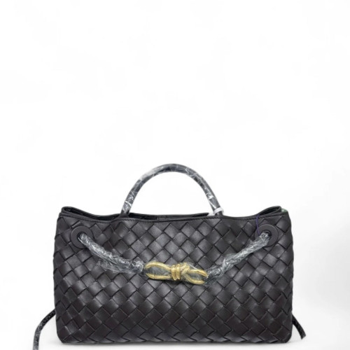 Bottega Veneta East-West Andiamo Top Handle Bag Lambskin Intrecciato Nappa Dark Chocolate Brown