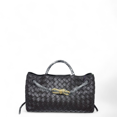 Bottega Veneta East-West Andiamo Top Handle Bag Lambskin Intrecciato Nappa Dark Chocolate Brown