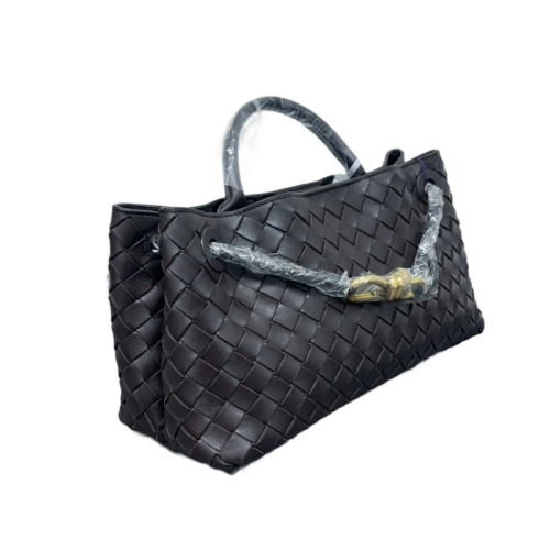 Bottega Veneta East-West Andiamo Top Handle Bag Lambskin Intrecciato Nappa Dark Chocolate Brown