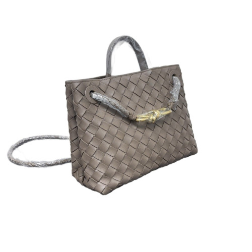 Bottega Veneta Small Andiamo Top Handle Bag Lambskin Intrecciato Nappa Taupe Grey