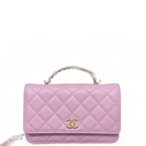 Chanel Quilted Metal Top Handle Flap With Chain Caviar Pink