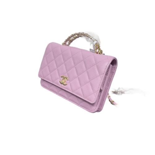 Chanel Quilted Metal Top Handle Flap With Chain Caviar Pink