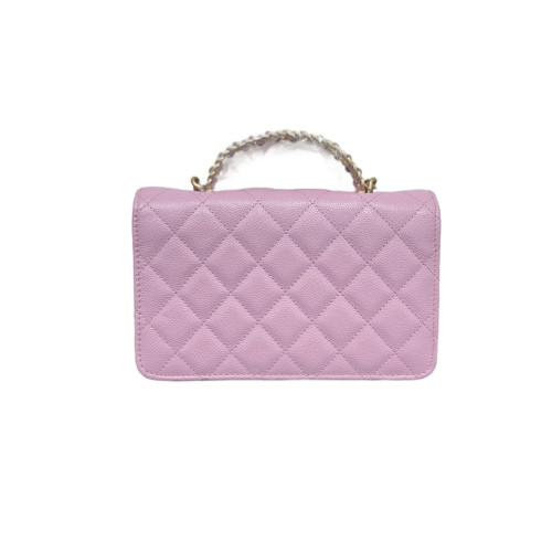 Chanel Quilted Metal Top Handle Flap With Chain Caviar Pink