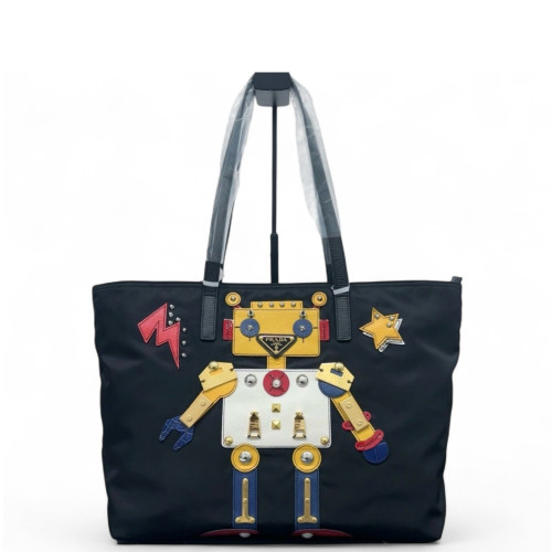 Prada Shopping Tote Re Nylon Black Yellow White