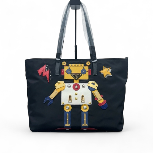 Prada Shopping Tote Re Nylon Black Yellow White