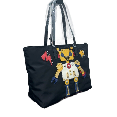 Prada Shopping Tote Re Nylon Black Yellow White