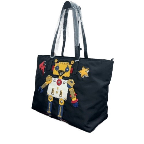 Prada Shopping Tote Re Nylon Black Yellow White
