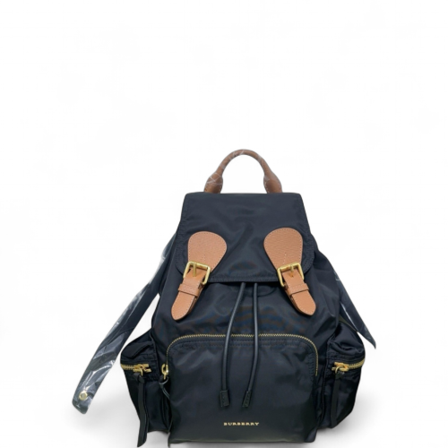 Burberry Medium Rucksack Backpack Nylon Calfskin Black Brown