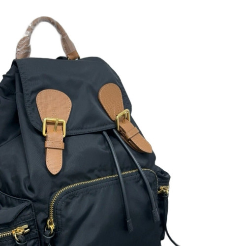 Burberry Medium Rucksack Backpack Nylon Calfskin Black Brown