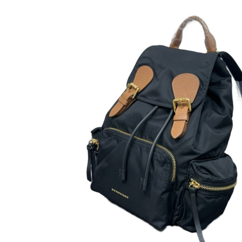 Burberry Medium Rucksack Backpack Nylon Calfskin Black Brown