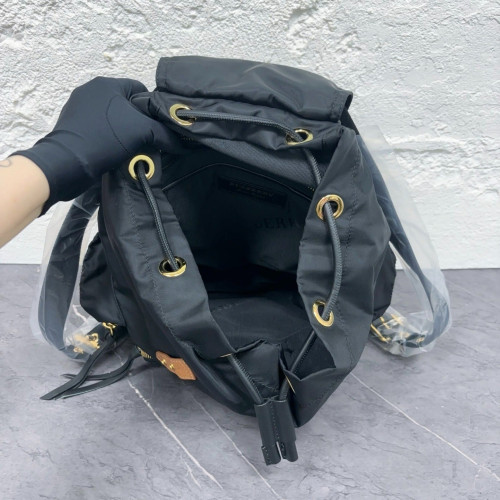 Burberry Medium Rucksack Backpack Nylon Calfskin Black Brown