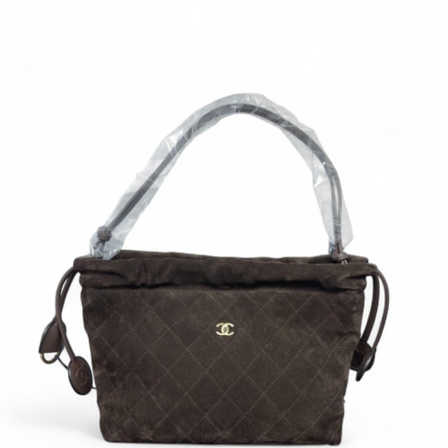 Chanel Quilted Shoulder Bag Suede Espresso Brown