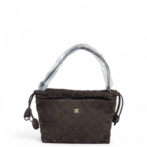 Chanel Quilted Shoulder Bag Suede Espresso Brown