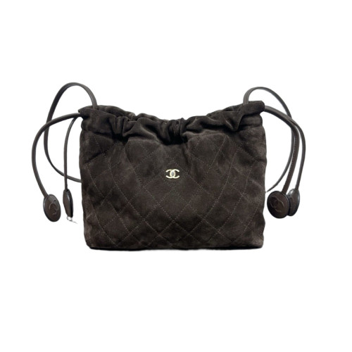 Chanel Quilted Shoulder Bag Suede Espresso Brown