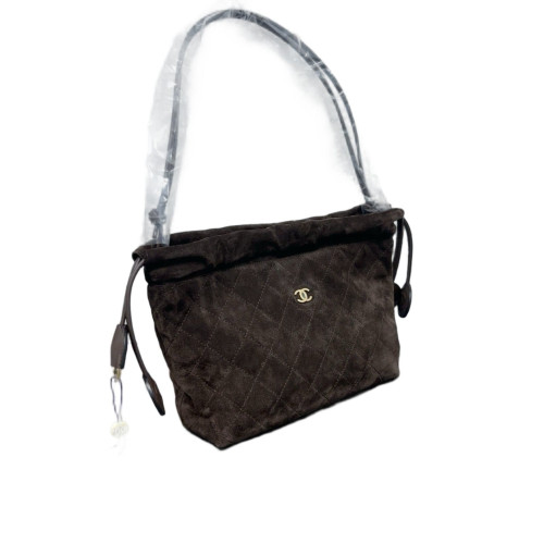 Chanel Quilted Shoulder Bag Suede Espresso Brown