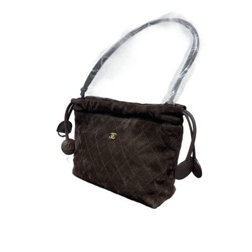 Chanel Quilted Shoulder Bag Suede Espresso Brown