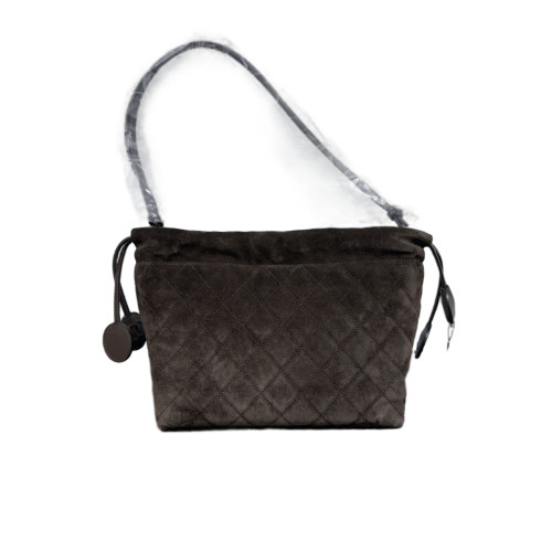 Chanel Quilted Shoulder Bag Suede Espresso Brown