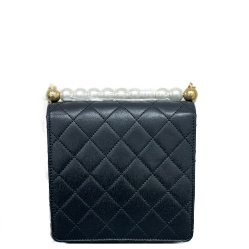 Chanel Quilted Mini Chic Pearls Flap Wallet On Chain Calfskin Black