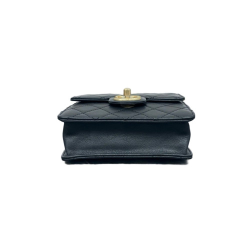 Chanel Quilted Mini Chic Pearls Flap Wallet On Chain Calfskin Black
