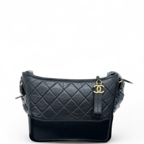 Chanel Quilted New Medium Gabrielle Hobo Calfskin Black