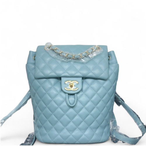 Chanel Quilted Small Salzburg Backpack Lambskin Dusty Blue