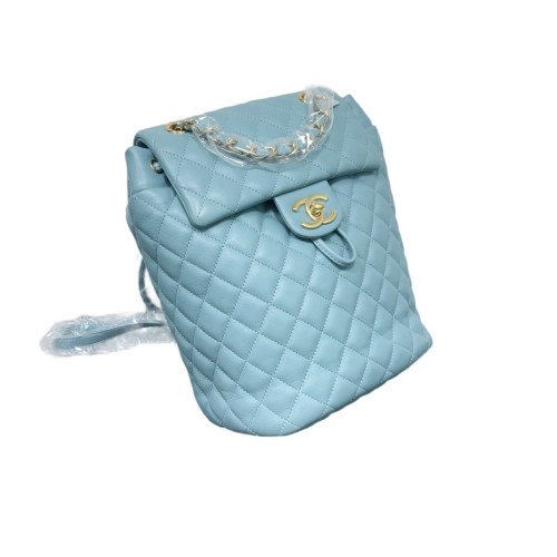 Chanel Quilted Small Salzburg Backpack Lambskin Dusty Blue