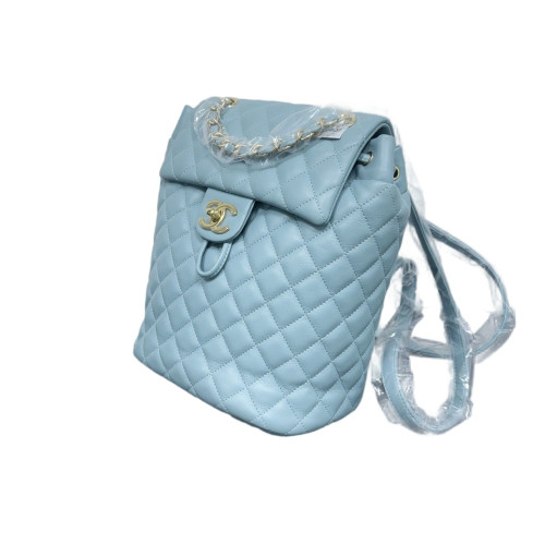 Chanel Quilted Small Salzburg Backpack Lambskin Dusty Blue