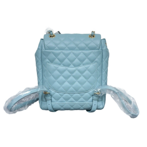 Chanel Quilted Small Salzburg Backpack Lambskin Dusty Blue