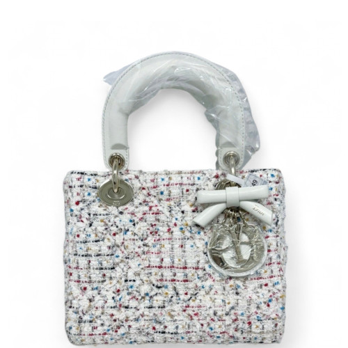 Dior Small Lady Dior Tweed Calfskin White Blue Red