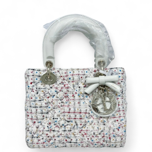 Dior Small Lady Dior Tweed Calfskin White Blue Red