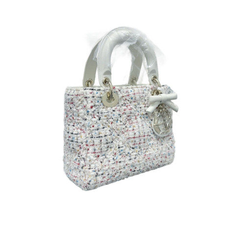 Dior Small Lady Dior Tweed Calfskin White Blue Red