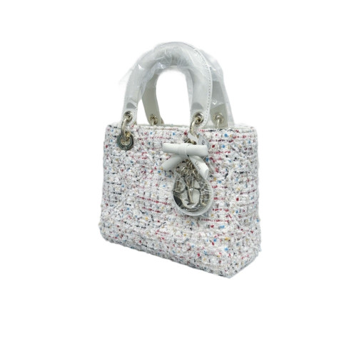 Dior Small Lady Dior Tweed Calfskin White Blue Red