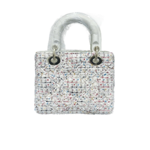 Dior Small Lady Dior Tweed Calfskin White Blue Red