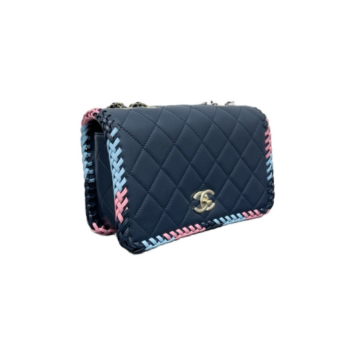 Chanel Quilted Braid Flap Bag Calfskin Black Pink Blue