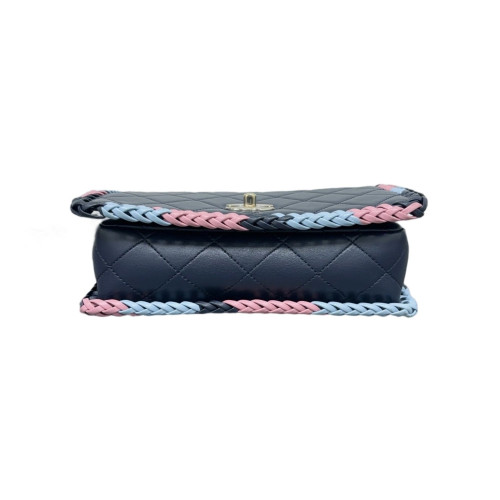 Chanel Quilted Braid Flap Bag Calfskin Black Pink Blue