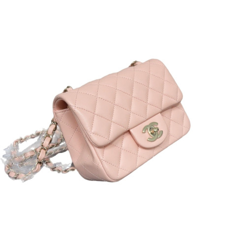 Chanel Quilted Mini Square Flap Calfskin Pink