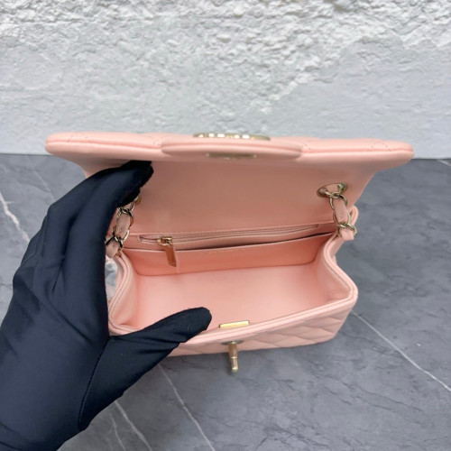 Chanel Quilted Mini Square Flap Calfskin Pink
