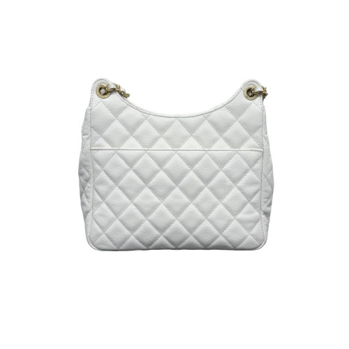 Chanel Quilted Small Wavy CC Hobo Grained Calfskin White