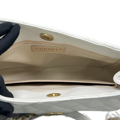 Chanel Quilted Small Wavy CC Hobo Grained Calfskin White