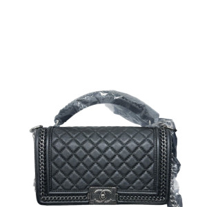 Chanel Quilted Medium Top Handle Boy Flap Calfskin Black