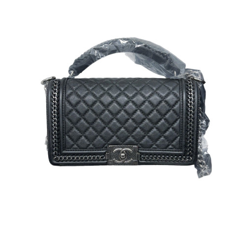 Chanel Quilted Medium Top Handle Boy Flap Calfskin Black