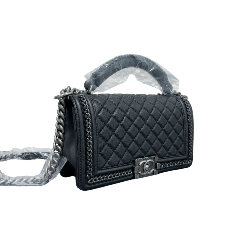 Chanel Quilted Medium Top Handle Boy Flap Calfskin Black