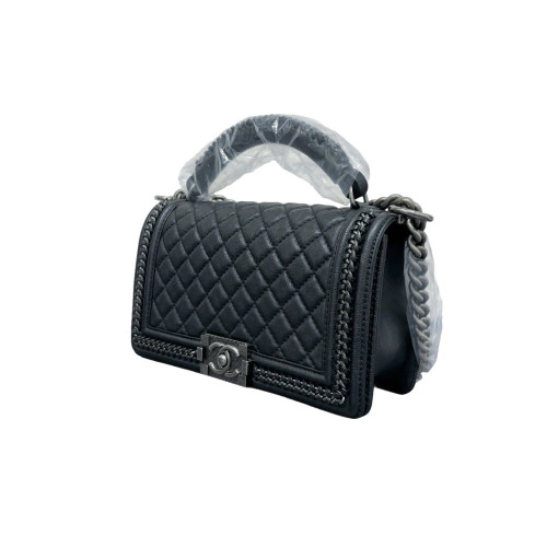 Chanel Quilted Medium Top Handle Boy Flap Calfskin Black