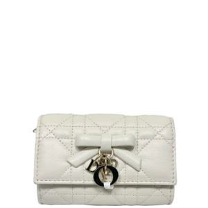 Dior Cannage Compact Wallet Calfskin Beige