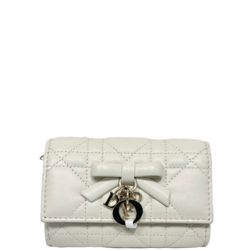 Dior Cannage Compact Wallet Calfskin Beige