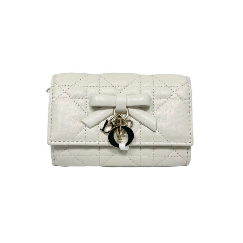 Dior Cannage Compact Wallet Calfskin Beige
