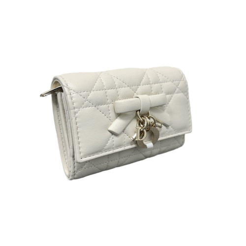Dior Cannage Compact Wallet Calfskin Beige